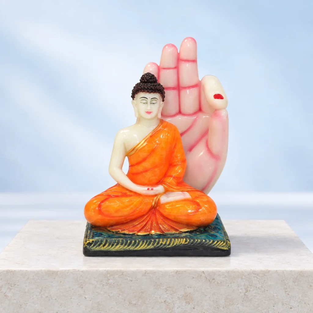 Styled product image of Orange Buddha with Blessing Hand