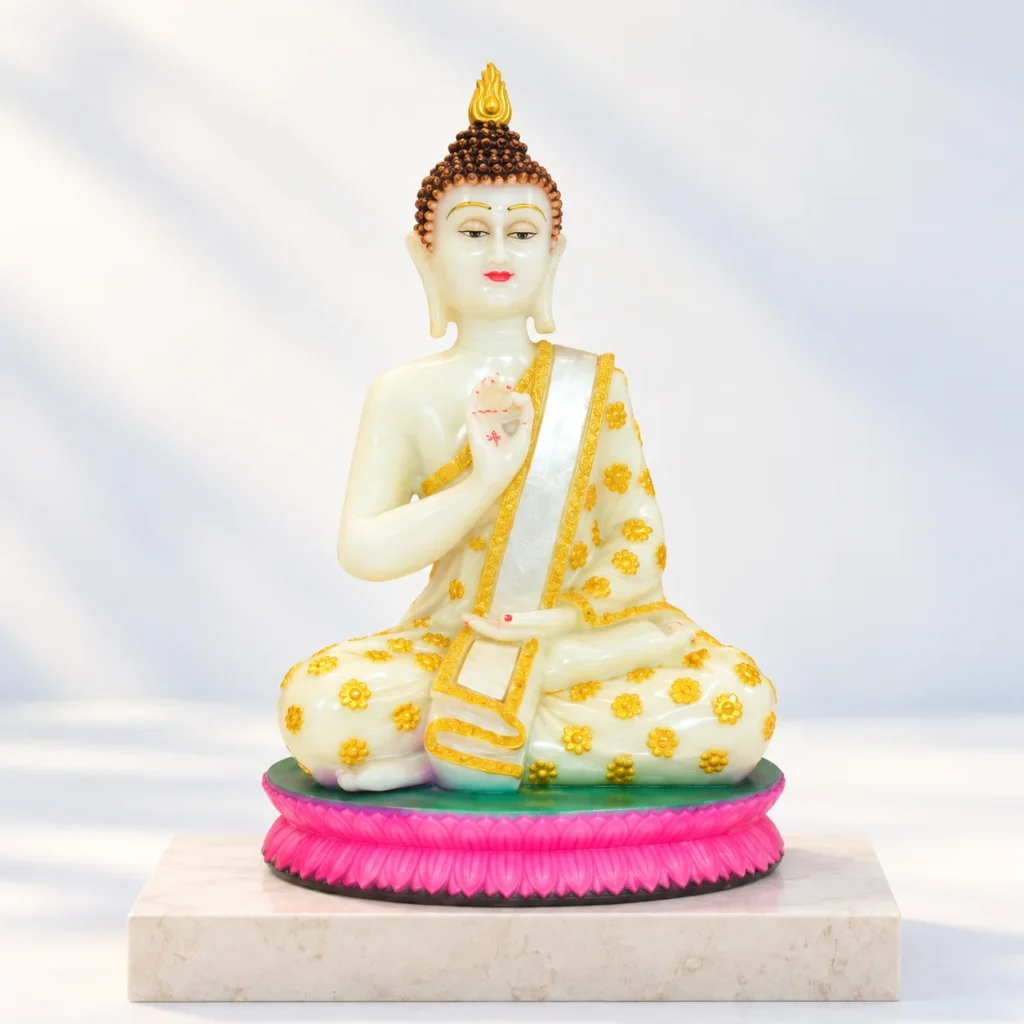 Styled product image of White Buddha with Golden Shawl
