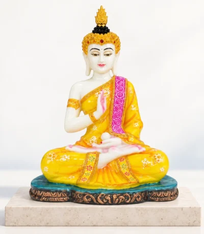 Styled product image of Yellow Buddha with Pink Shawl