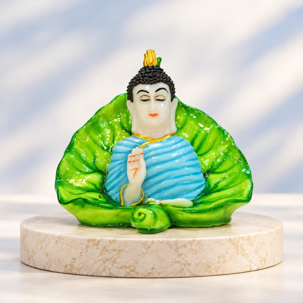 Styled product image of Blue Buddha in Green Leaf