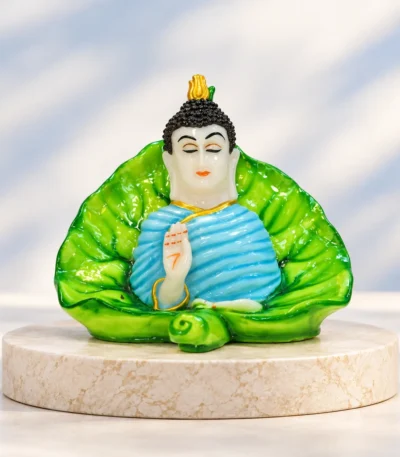 Styled product image of Blue Buddha in Green Leaf