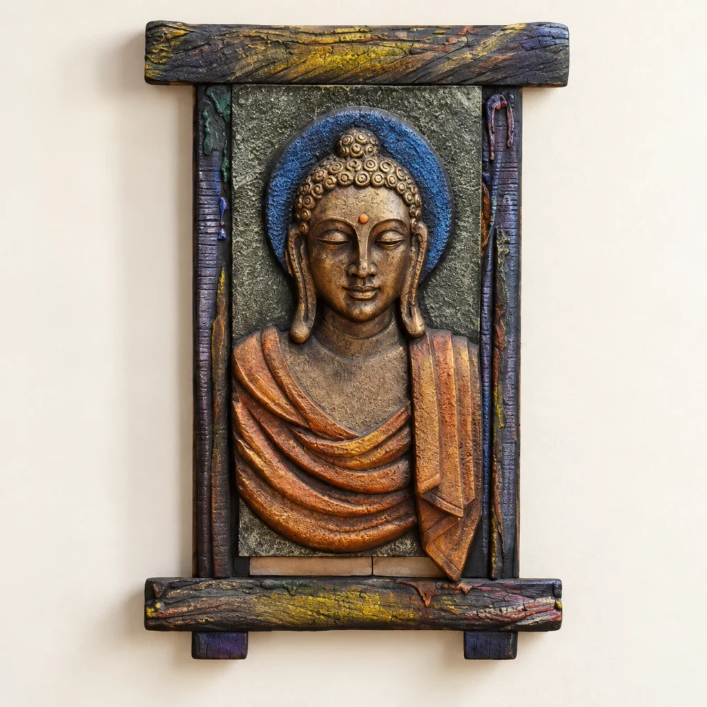 Styled product image of Antique-Style Buddha Wood Panel