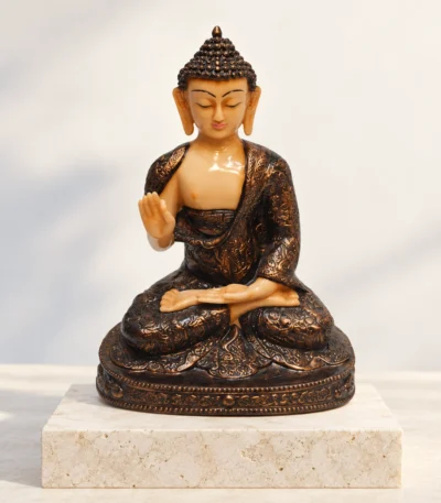 Styled product image of Bronze-Tone Buddha with Golden Shawl