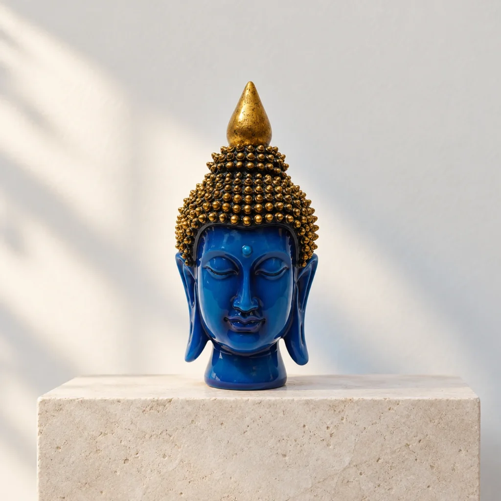 Styled product image of Blue Buddha Face with Gold Hair