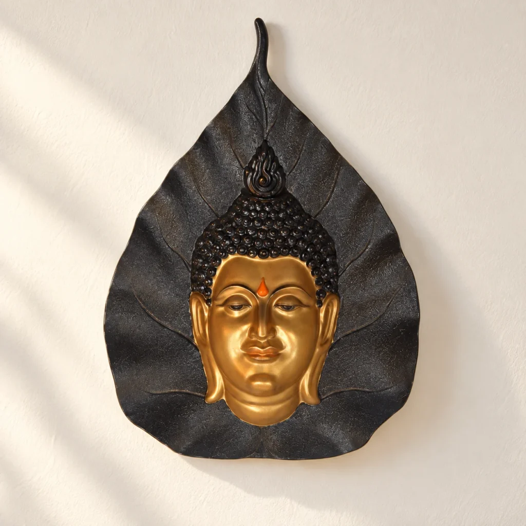 Styled product image of Buddha Face on Leaf Wall Accent