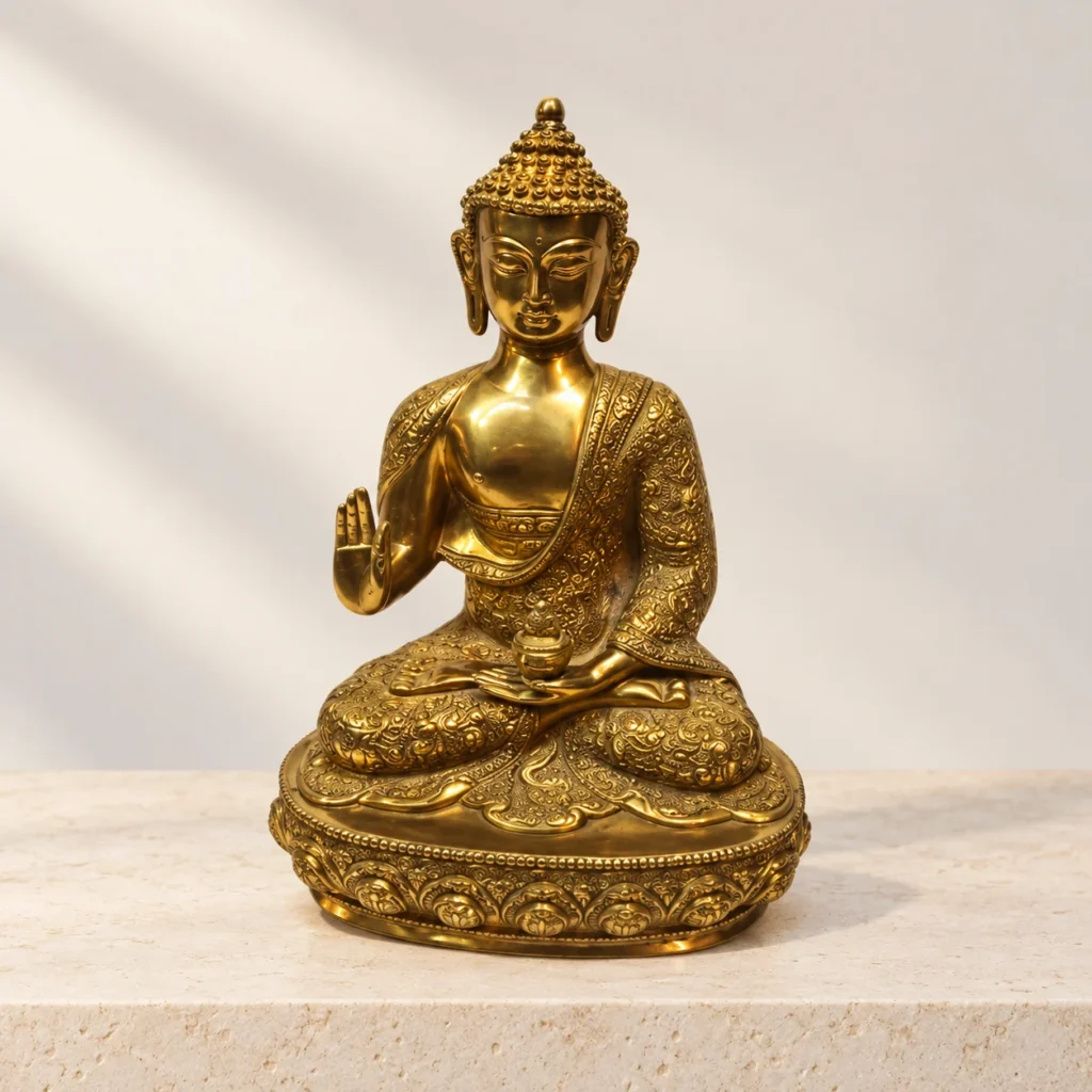 Styled product image of Brass Buddha with Shawl