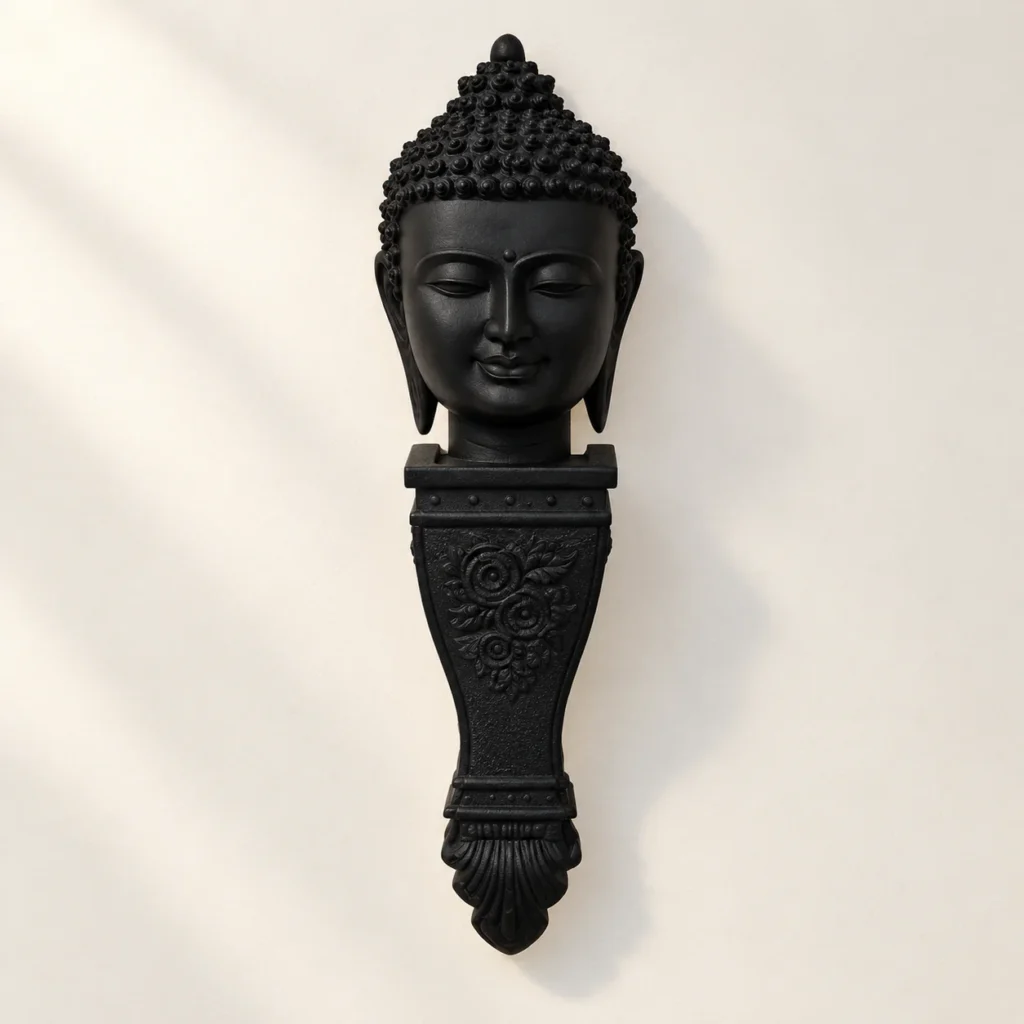 Styled product image of Black Buddha Face Wall Stand